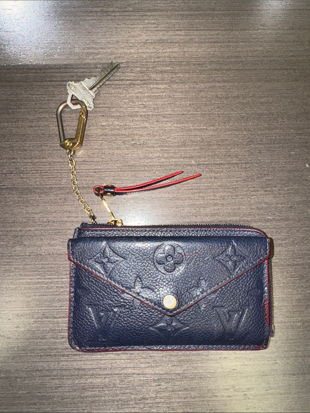 Louis Vuitton Navy Monogram Envelope Card Holder with Gold Chain